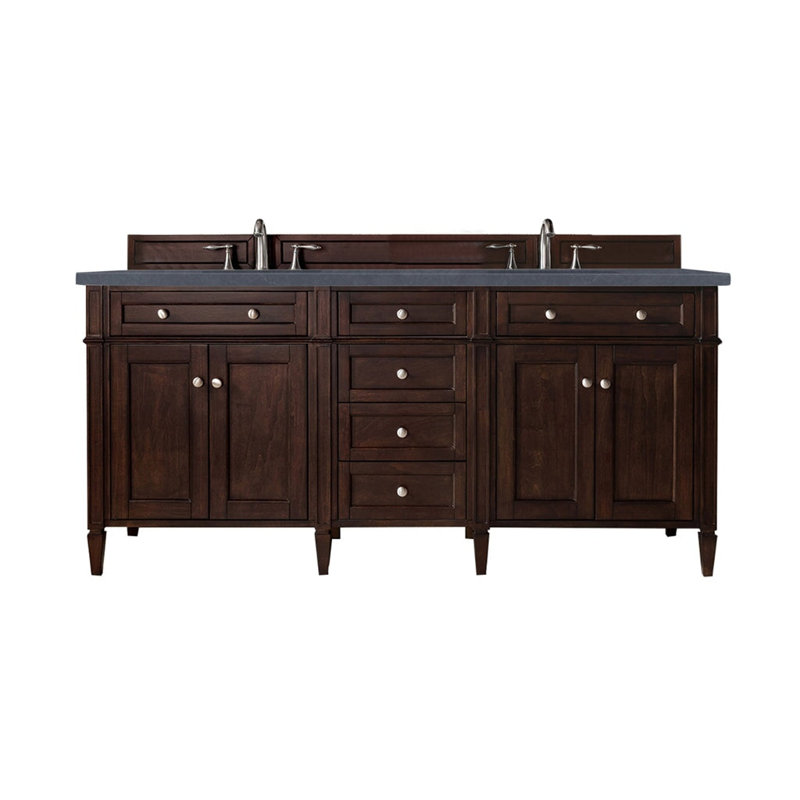 Meuble-lavabo double l 72 po Dussault, Acajou bruni, Pierre de savon anthracite, 8 po