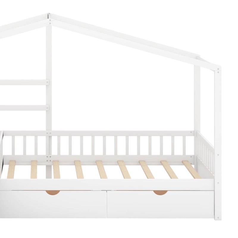 Lit plateforme simple avec tiroirs, Blanc