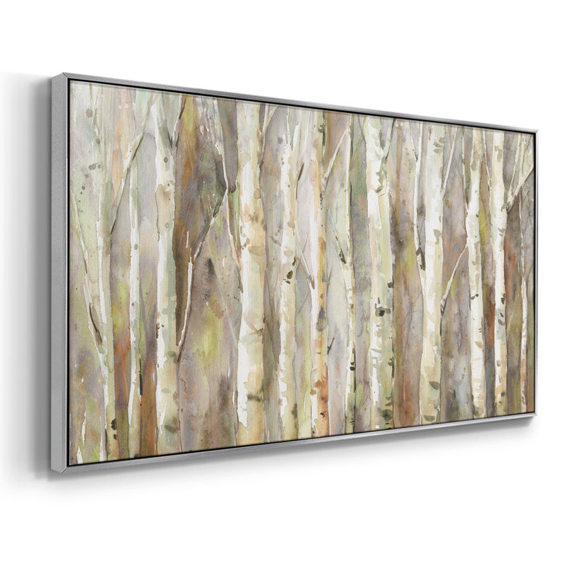 Birch Path- Toile tendue avec châssis tendue - Prêt à accrocher, Argent argent, H 17 po x l 33 po