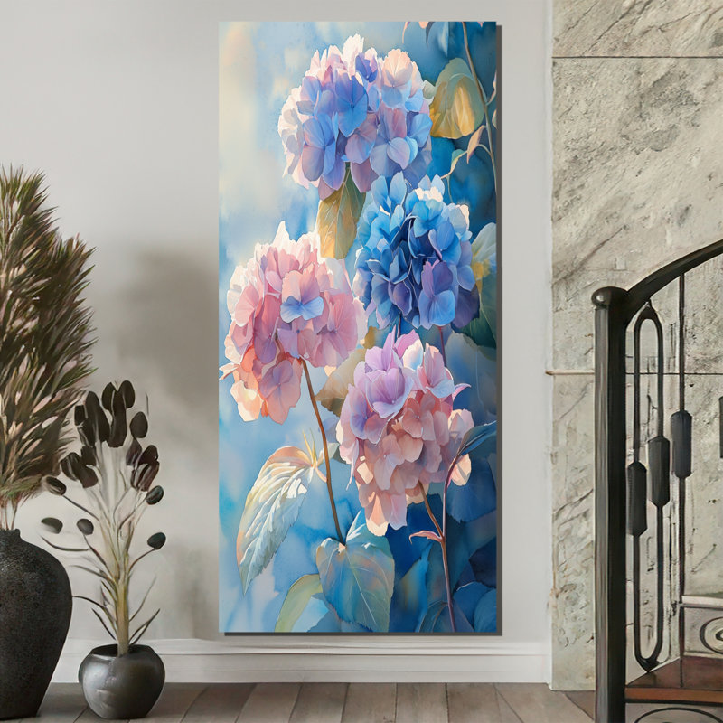 Hydrangeas In The Morning Light II - Hydrangea, reproduction d'art sur toile encadrée, H 60 po x l 28 po, Toile tendue