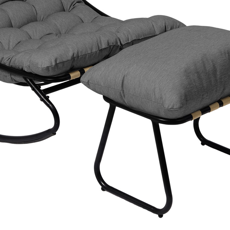 Patio Outdoor Lounge Chair Rocking Chair With Ottoman, GRAY