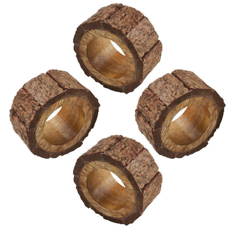 Natural Brown Wood Bark Napkin Ring Set of 4