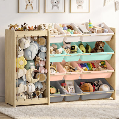 2-In-1 Toy Storage Shelf & Stuffed Animal Storage - Solid Wood Kids Bookcase with Open Bin, Modern Playroom, Nursery Furniture by Wayfair