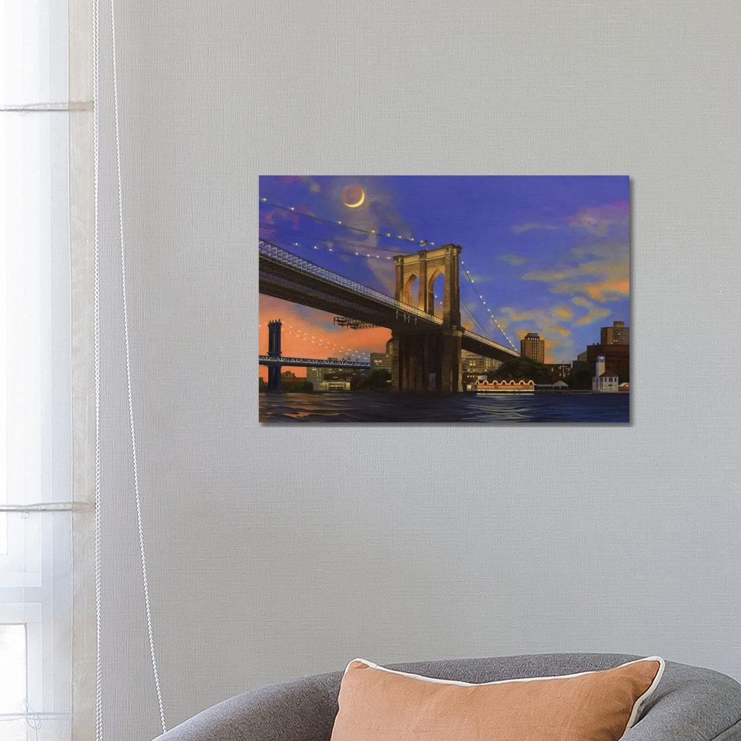 Mondaufgang über der Brooklyn Bridge von Nick Savides - Galerie-verpackte Leinwand Giclée auf Leinwand