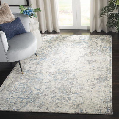 Tapis oriental gris en viscose / coton tissé à la main Brianne