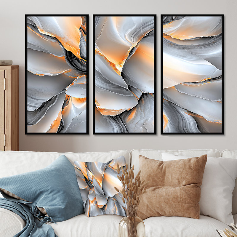 Ensemble d'art mural, "Fractals", H 28 po x l 36 po, Reproduction avec cadre flottant, Noir