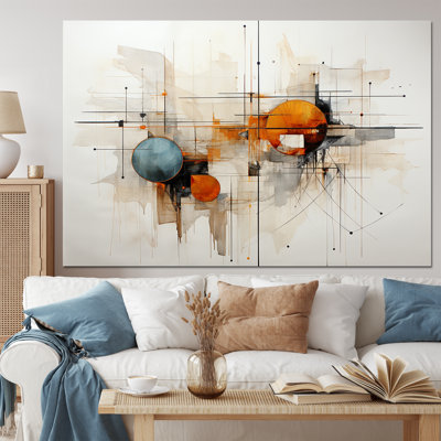 Teal Orange Line Art Conceptual Abstracts I - Line Art Wall Decor