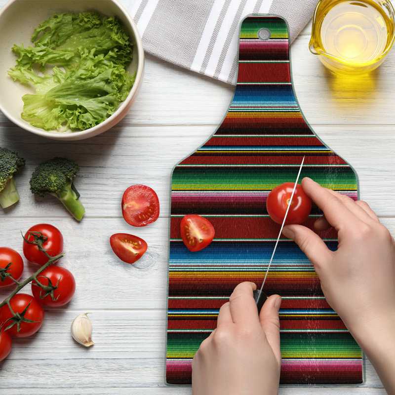 Ambesonne Cinco de Mayo Tempered Glass Cutting Board Vertical Lines Design Multicolor