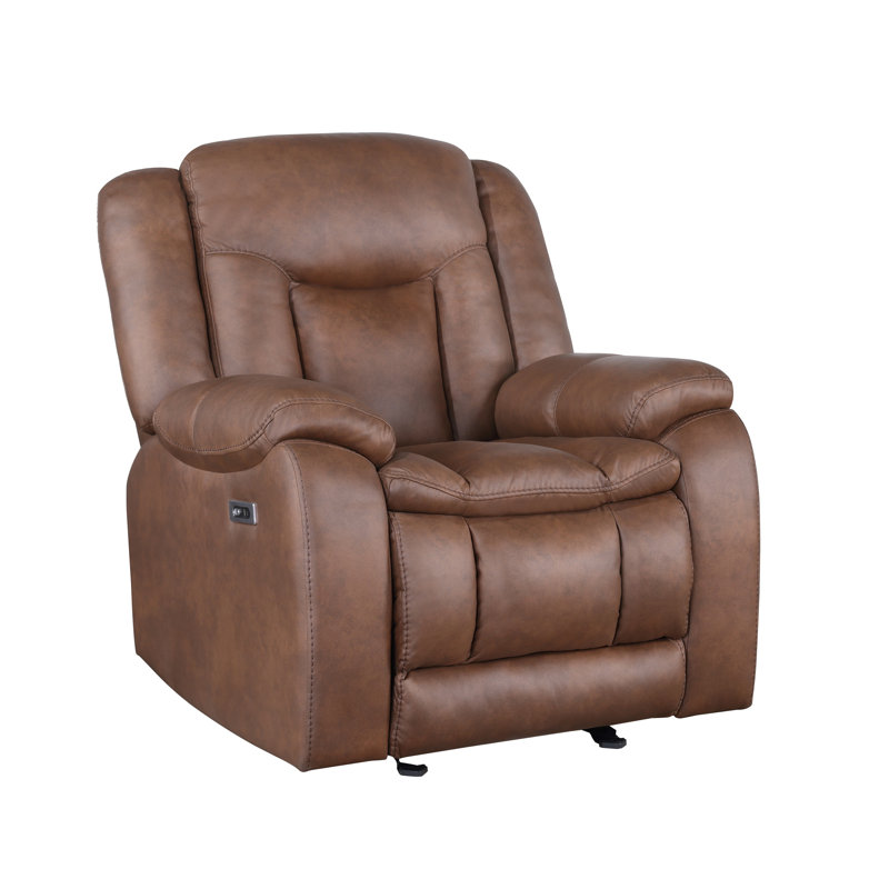 Fauteuil inclinable Olaf, similicuir moelleux, Brun selle, Électrique - Bouton-poussoir