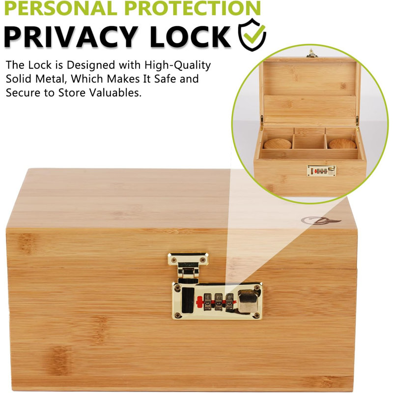 Large Bamboo Box With Combination Lock Decorative Box For Home Locking Storage Bamboo Box (Nature)