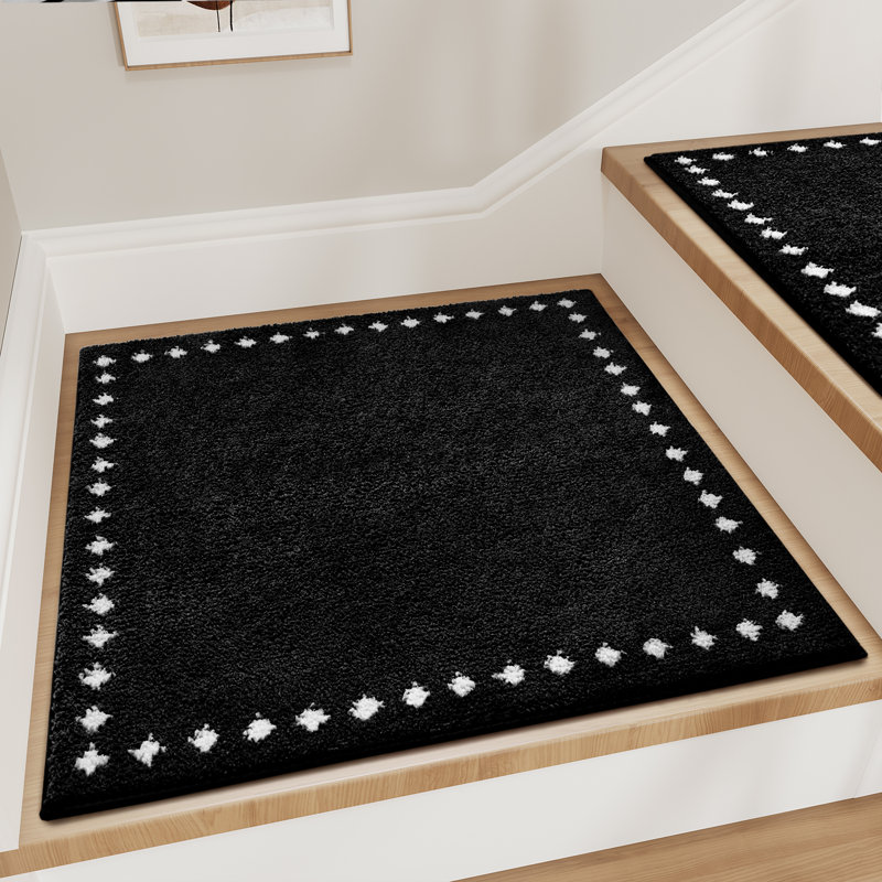 Tapis d'escalier doux et moelleux noirs antidérapants, Black, Carré 2 pi 7 po, 1 pièce incluse