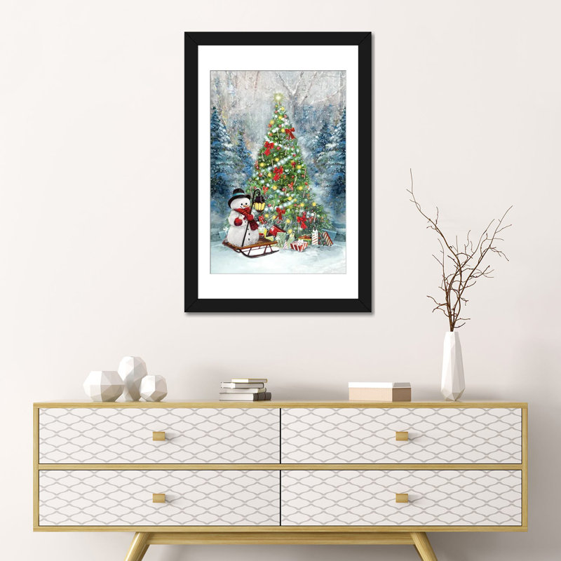 Cadeaux d'arbre de Noël - reproduction d'art murale - papier d'art encadré, H 24 po x l 16 po, Noir