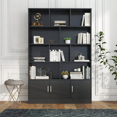 4-Tier Bookshelf with 10 Cubes and 3 Doors, Modern Cube Storage Organizer for Living Room and Office
