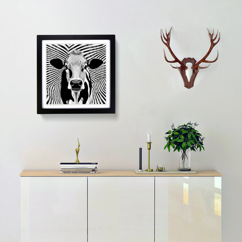 Cow Op Art - Framed Print, Black