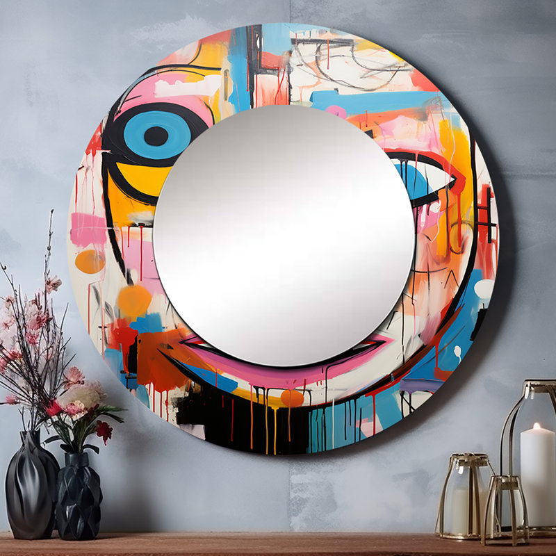 Pop Art Modern Robot II - miroir décoratif Pop Art, miroir mural rond glam, impression sur métal, 29 po x 29 po