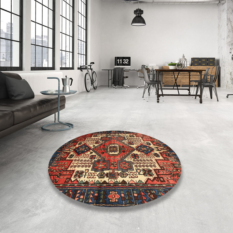 Tapis rouge à motif sud-ouest, Rond 7 pi