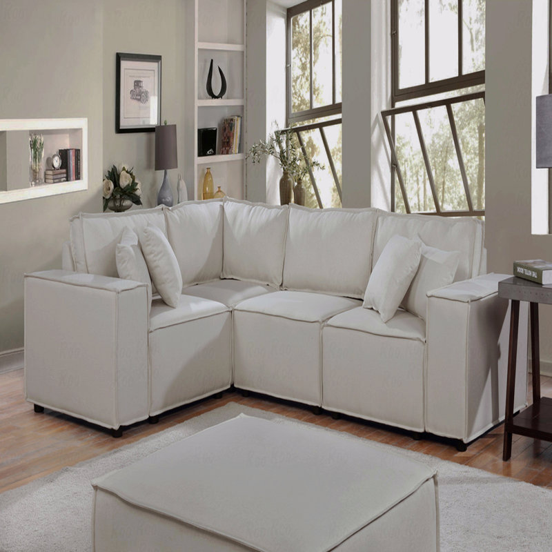 Canapé modulaire Basic, canapé modulaire de 99 po avec repose-pieds beige