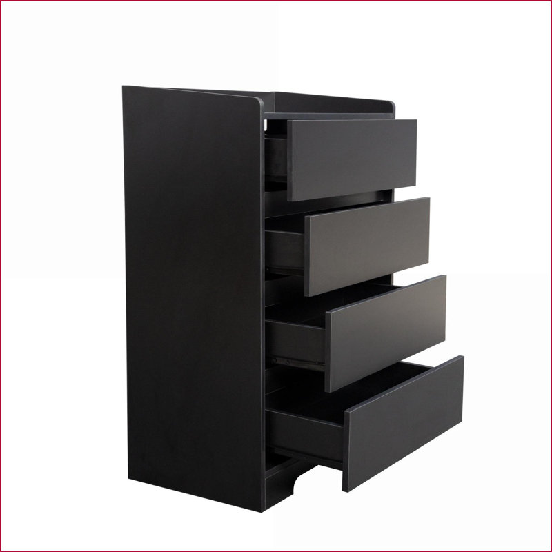 4 Drawer Dresser, Black No Handle Modern Cabinet with Anti-Tipping Kit, 100% Waterproof | Bedroom | MDF, Black
