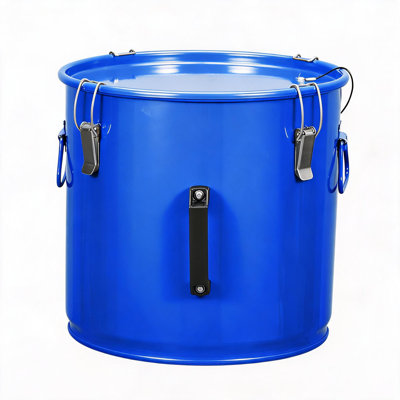 Enjyam 8 Gallon Blue Fryer Grease Bucket – Rust-Proof Carbon Steel Oil Disposal Caddy, Safety Lid, Lock Clips, Filter Bag & Handles – Hot Oil Filtering & Transport – USA