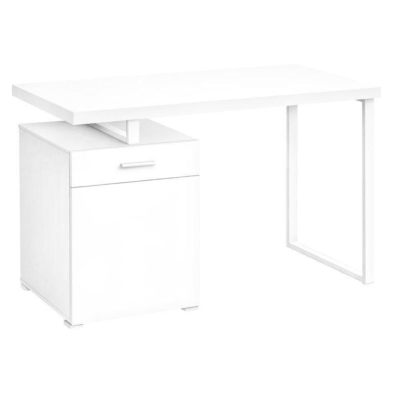 Bureau à domicile au design moderne - l 48 po, stratifié blanc et métal, avec ordinateur de bureau et rangement épais, 48,51 po x 23,76 po