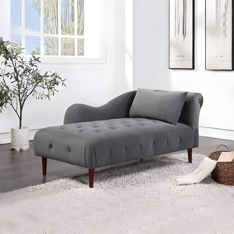 Chaise longue rétro élégante en bois massif, Gris, Orienté à droite