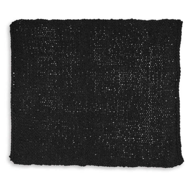 Hand-Knitted Black Chenille Polyester Throw Blanket