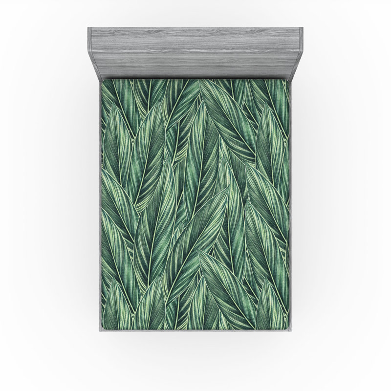 Drap-housse rustique Ambesonne, Drap-housse grand, Vert fougère, vert jade / floral