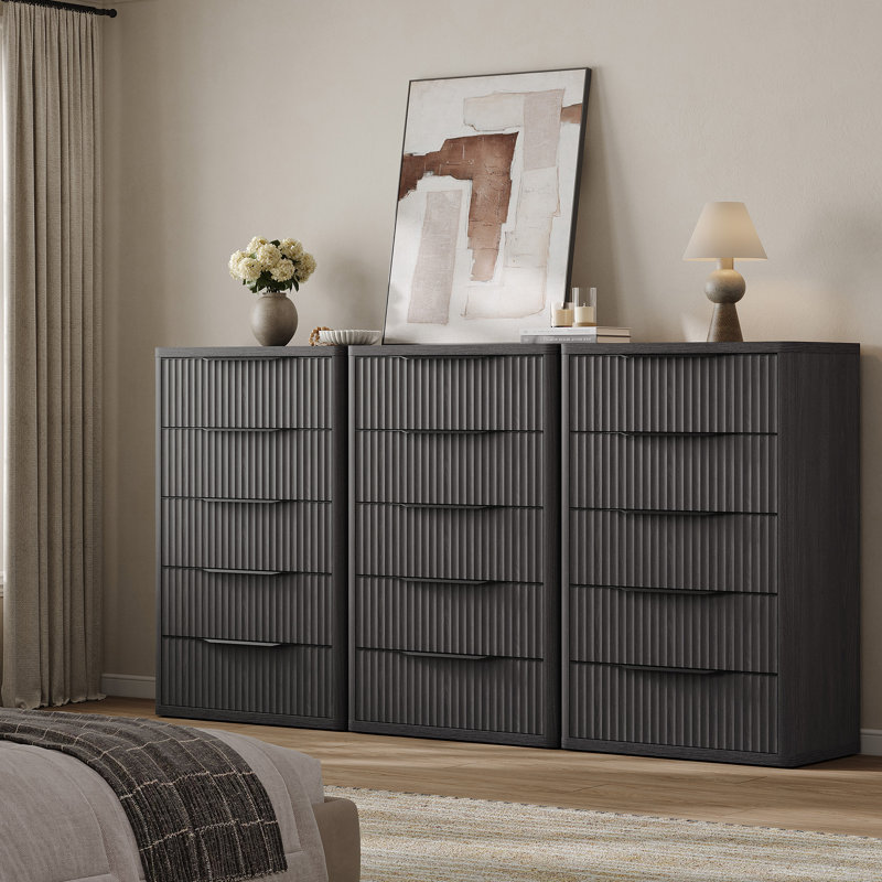 Commode à 5 tiroirs Modern, Aulne gris foncé
