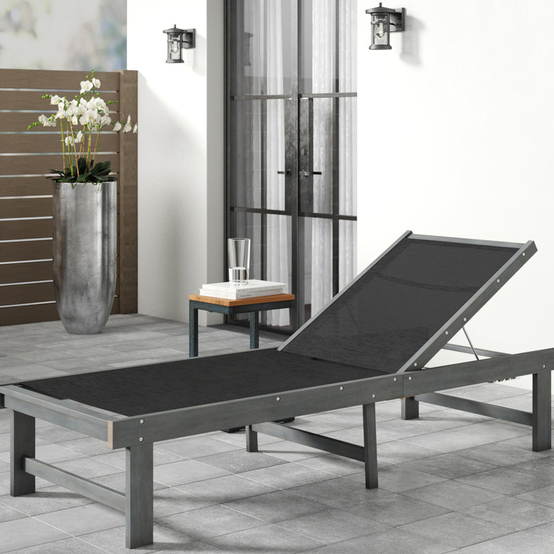 Sparkman Outdoor Acacia Wood Chaise Lounge, Ash Gray