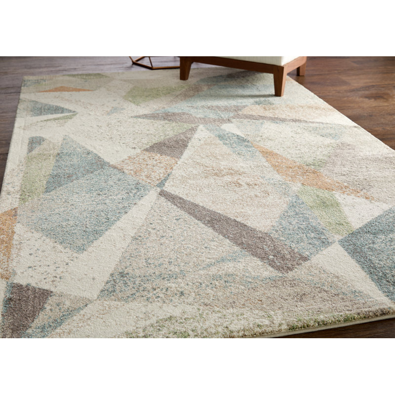Tapis ivoire / bleu / vert Roy, Rectangle 6 pi 4 po x 9 pi 2 po