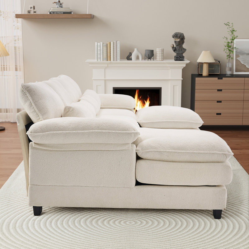  Canapé modulaire surdimensionné en U de 113 po de large avec accoudoirs larges, Polyester beige
