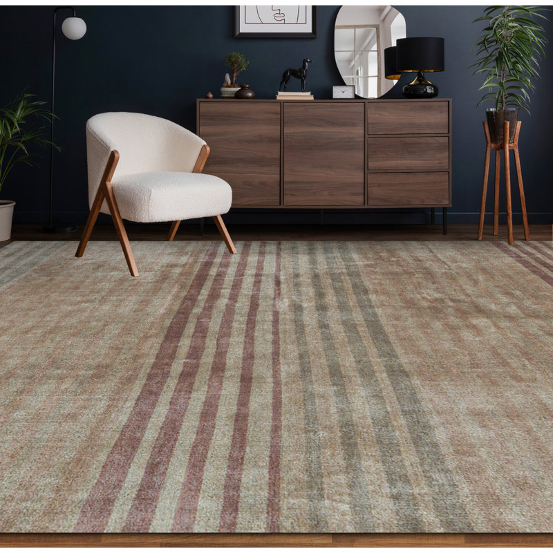 Striped Area Rug in Brown, Rectangle 3'9" x 5'11"