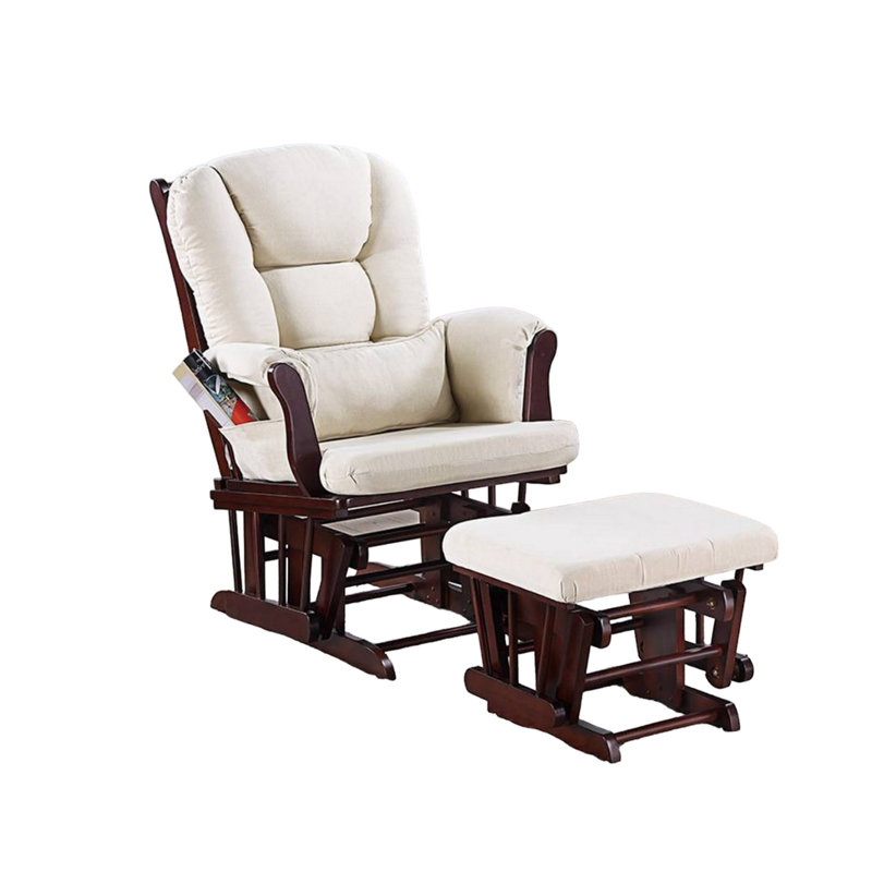 Fauteuil inclinable manuel avec repose-pieds Noni, bois, carré, Espresso brun, Manuel - Bouton-poussoir, Beige