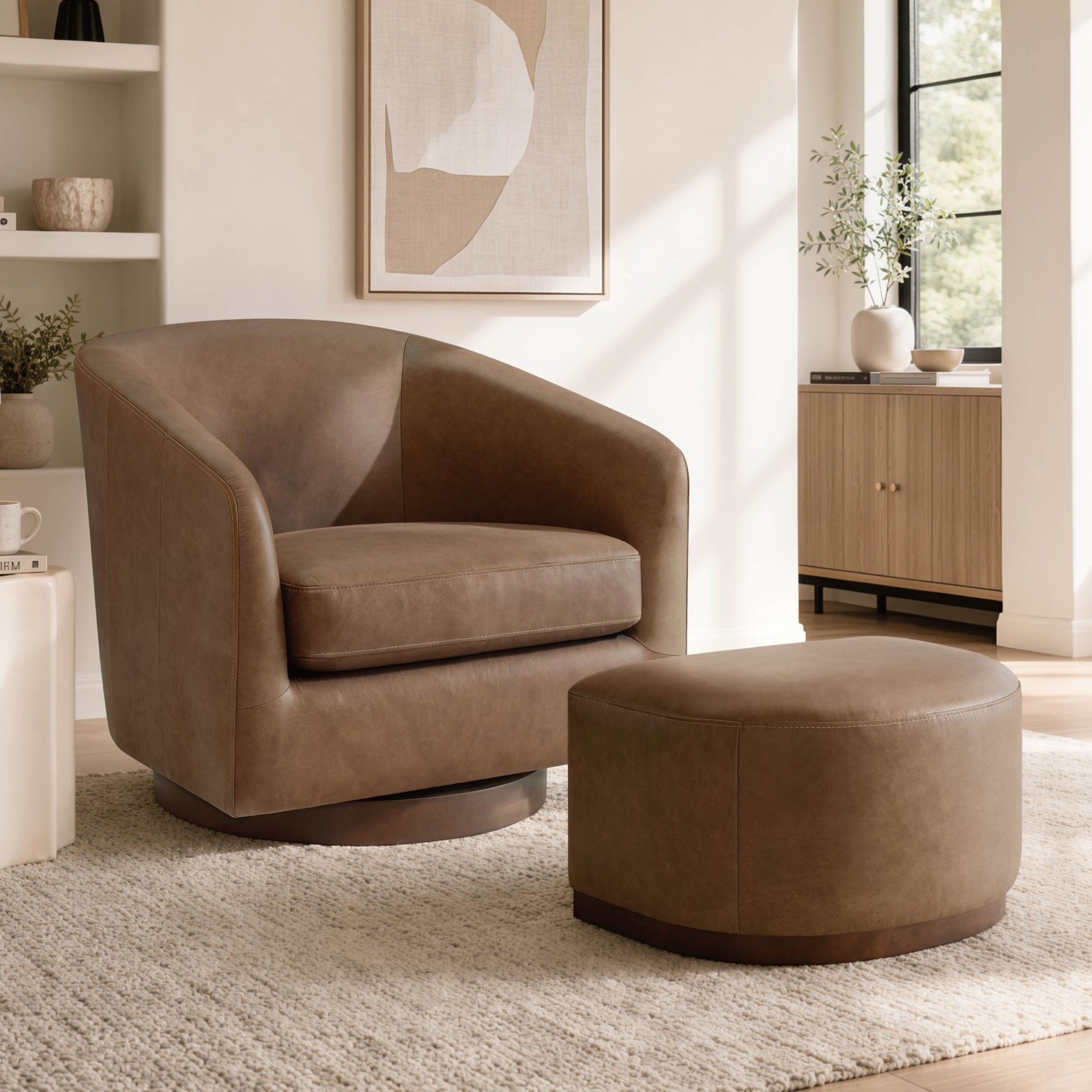 Upholstered Ottoman, Camel