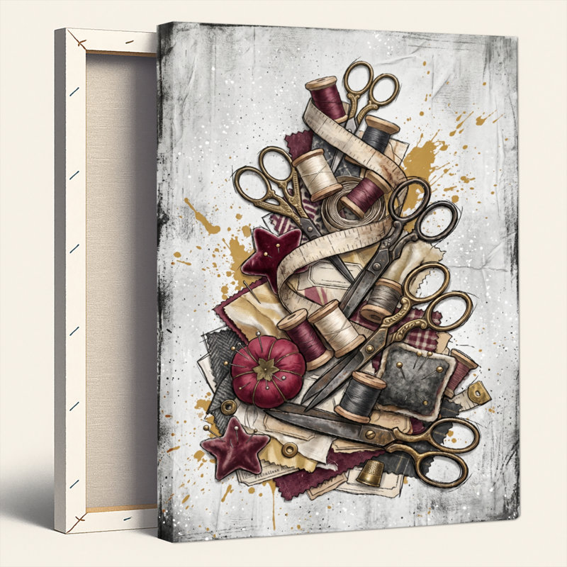 Outils de couture, impression sur toile, ensemble de 1, 36"H x 24"W, Wrapped Canvas