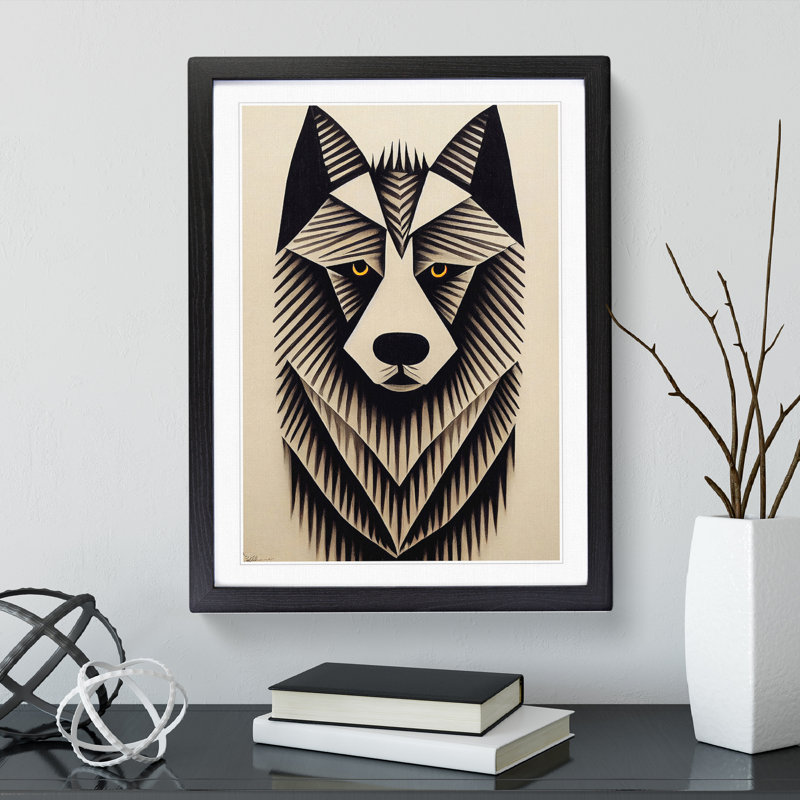 Wolf Art Abstract No.1 - Print, White, Black Framed Paper, 66cm H x 48cm W
