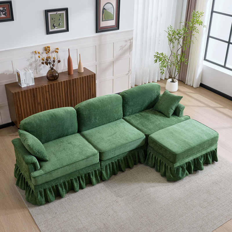 Canapé modulaire modulaire en chenille avec jupe amovible, Vert
