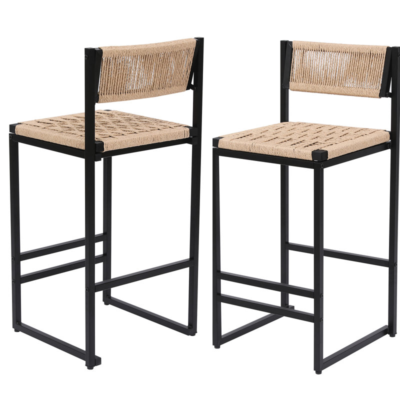 Fashionable Living Room Chairs - 2pcs, Paper Rope Seat, Elegant Counter Height Bar Woven Rope, Honey