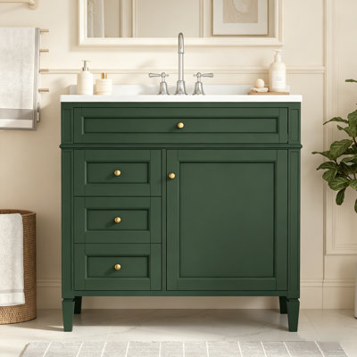 Meuble-lavabo 36 po avec lavabo supérieur, meuble-lavabo moderne avec 2 tiroirs et tiroir escamotable, meuble-lavabo simple