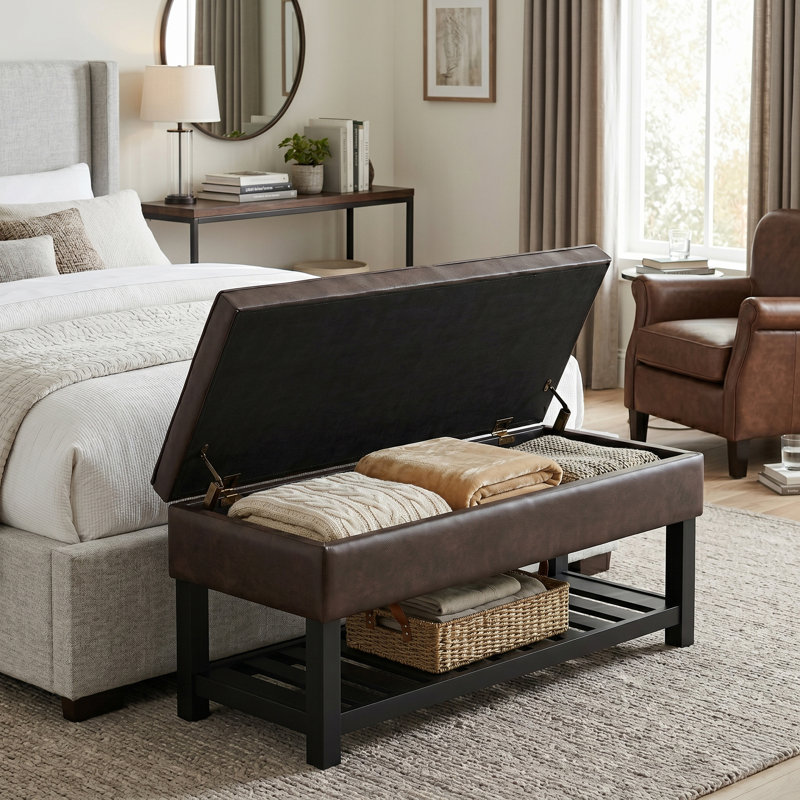 Banc de rangement avec repose-pieds capitonné et tablette ouverte Cosmopolitan, Brun délavé