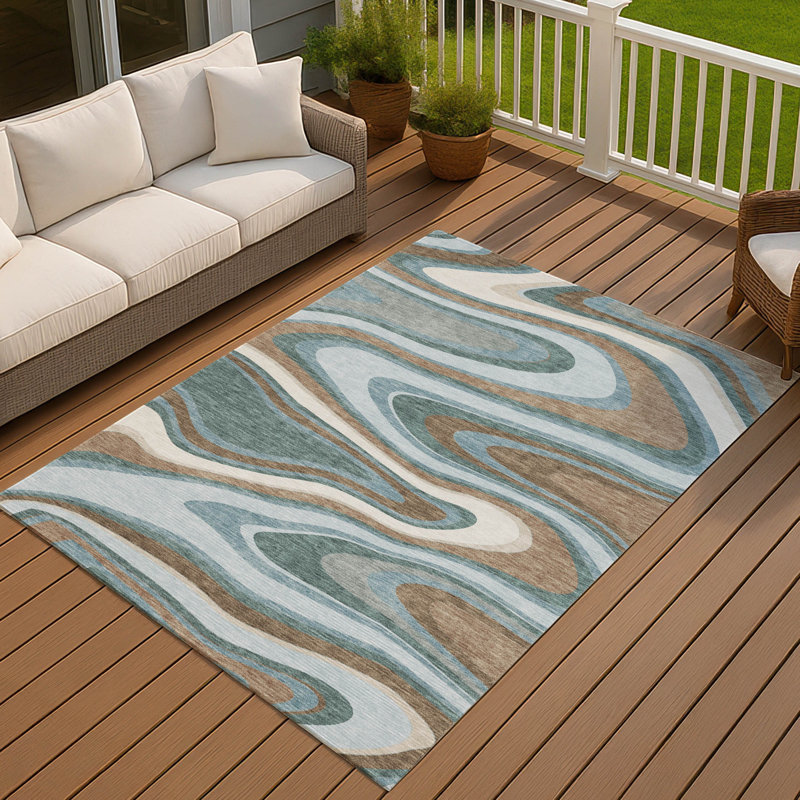 Machine Washable Indoor/Outdoor Chantille ACN2494 Abstract Rug, Teal, 3' x 5'
