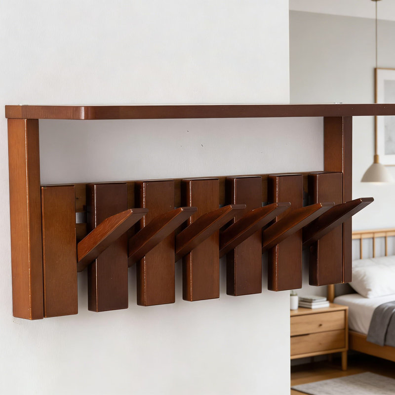 Portemanteau mural en bois avec étagère