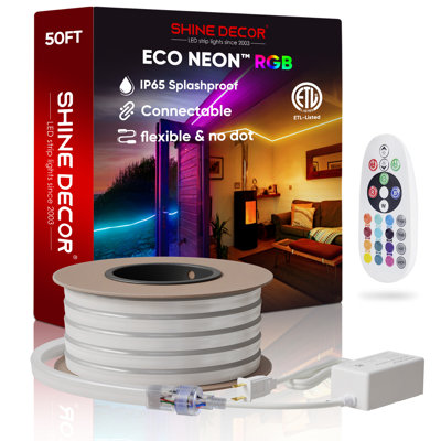 Shine Decor 120V Waterproof LED RGB Neon Rope Lights with Remote