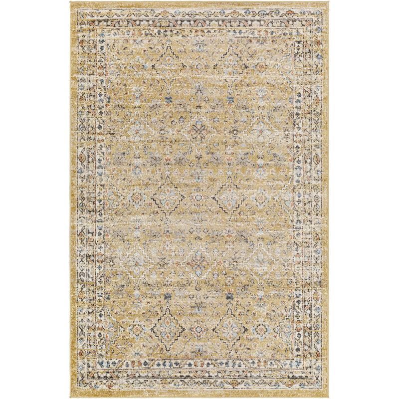 Pertek Lotte Traditional Yellow Area Rug, Rectangle 9' x 12'