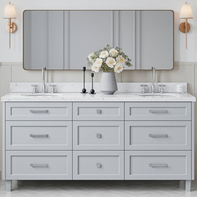 Meuble-lavabo double 72 po ARIEL avec plateau en quartz Carrara