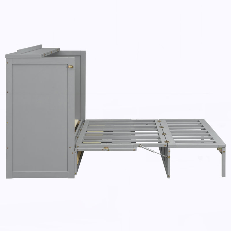 Lit escamotable double avec grands tiroirs, Gris