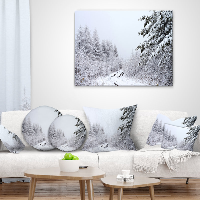 Oreiller en paysage de forêt frosted, 16 po x 1 po, Coussin décoratif