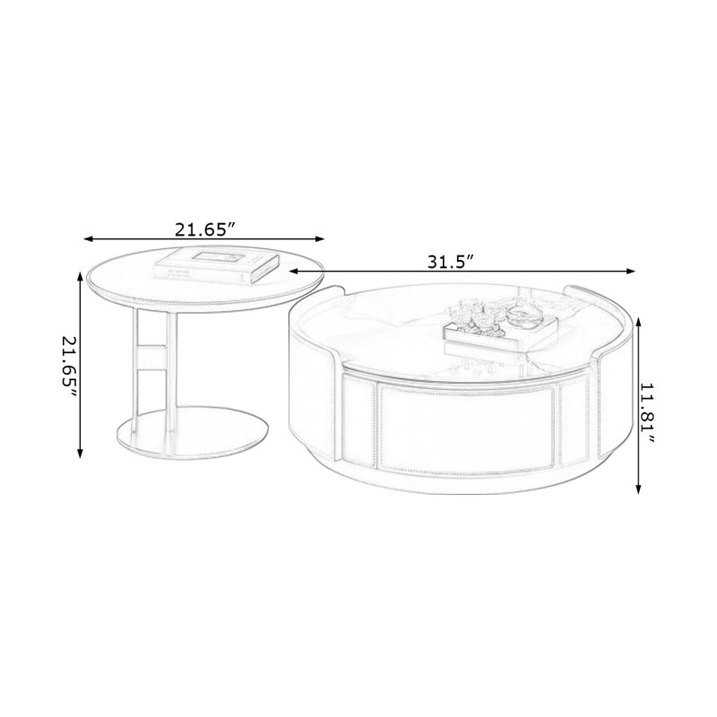 Ensemble de tables basses rondes en marbre argenté, H 15,75 po x l 53,15 po x P 31,5 po, Argent / kaki