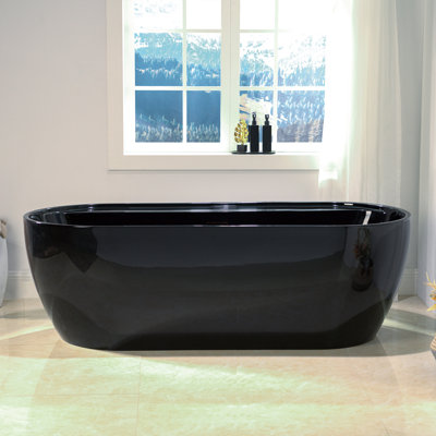 Baignoire autoportante 72 po x 35,375 po à double extrémité en acrylique avec rebord large, disponible en blanc brillant / noir, avec 5 options de finition pour la garniture