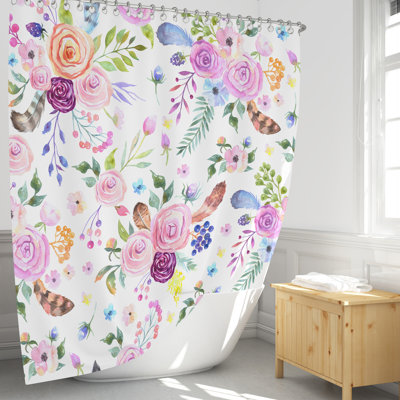 Rideau de douche simple floral + crochets